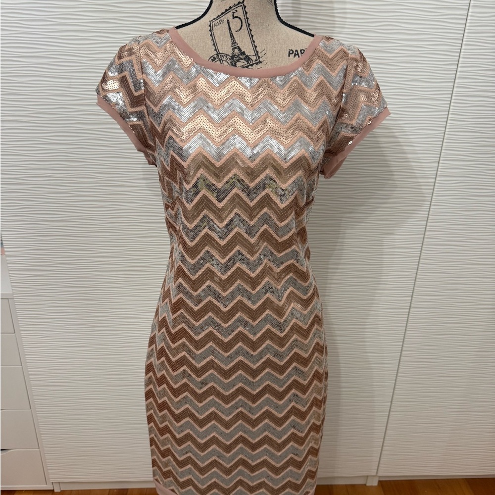 Vince Camuto Pink and Silver Zigzag Mini Dress